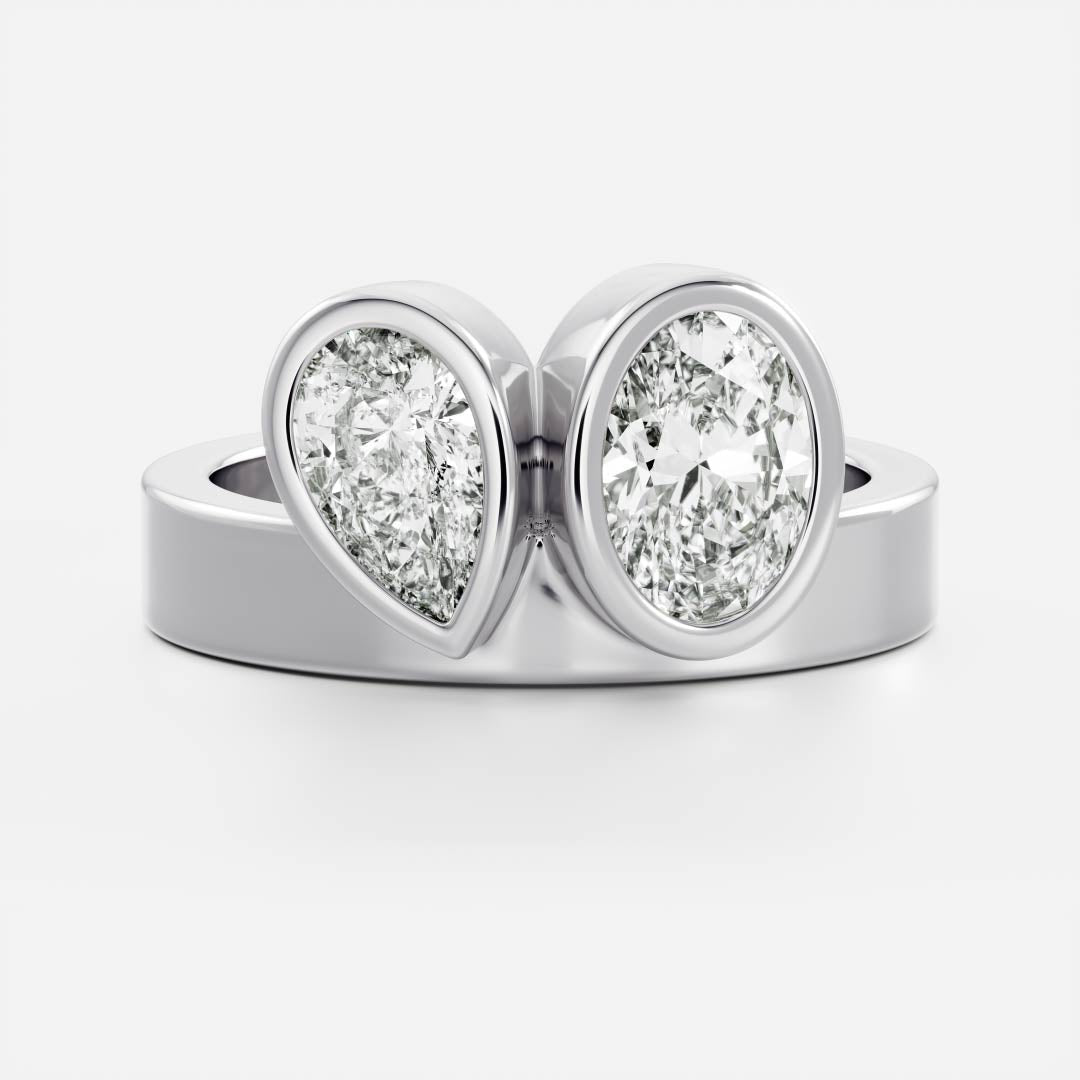 Toi Et Moi Bezel Cigar Band- 1.33 CT Pear & 1.5 CT Oval Moissanite Engagement Ring