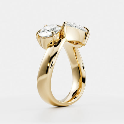 East West Toi Et Moi Curved Band- 1.33 CT Pear & 1.3 CT Oval Moissanite Engagement Ring