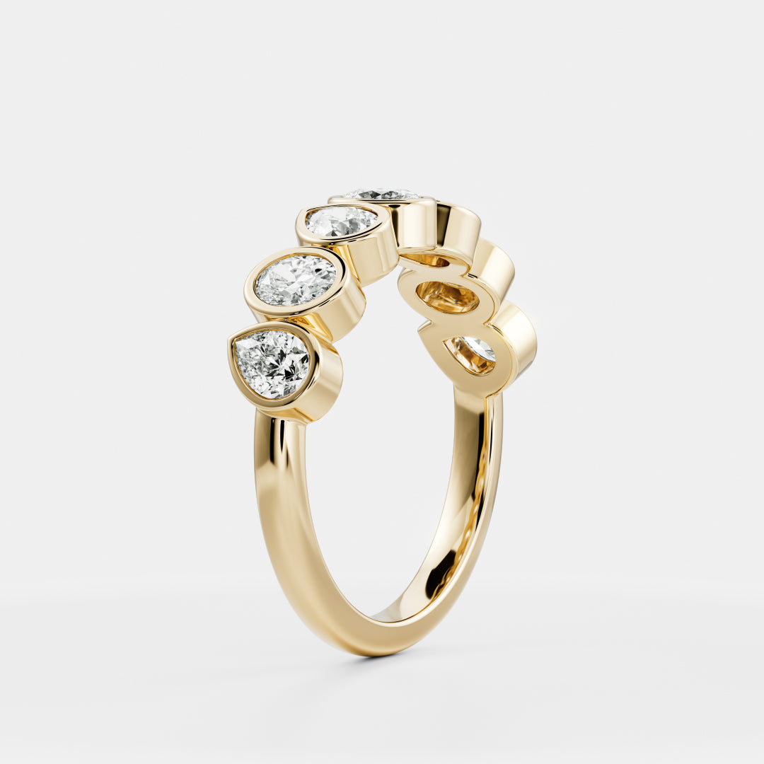 Half Eternity Bezel- 0.50 CT Pear & Oval Moissanite Wedding Band