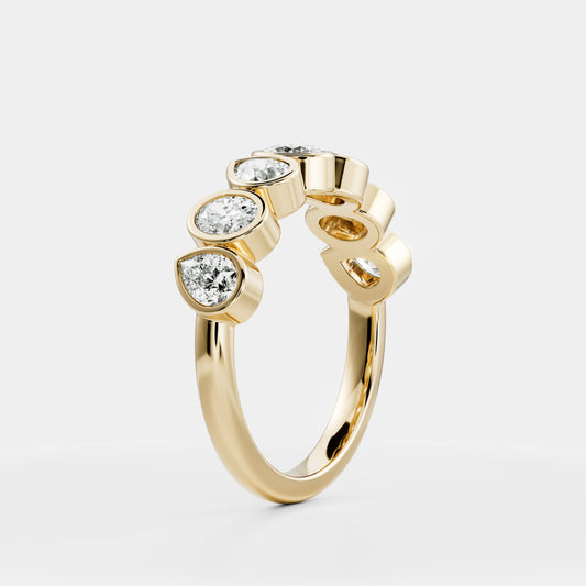 Half Eternity Bezel- 0.50 CT Pear & Oval Moissanite Wedding Band