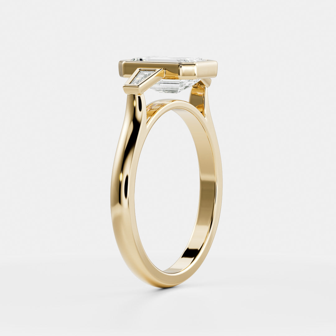 Three Stone & Bezel Cathedral-Emerald Lab Grown Diamond Engagement Ring