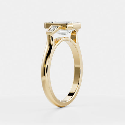 Three Stone & Bezel Cathedral-Emerald Lab Grown Diamond Engagement Ring