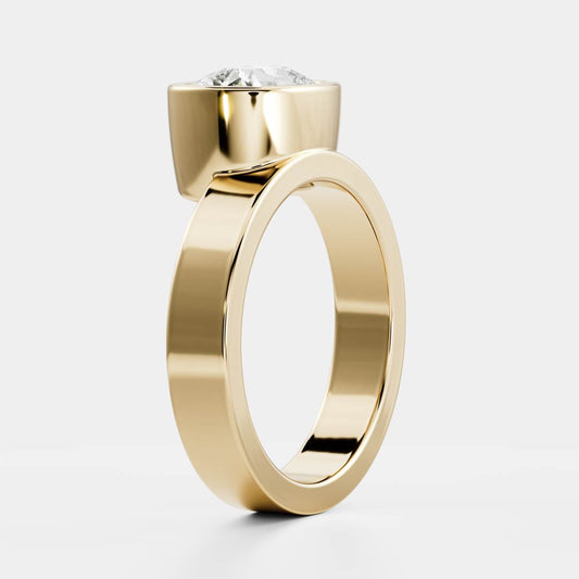 East West Solitaire Bezel Cigar Band- 2.6 CT Elongated Cushion Moissanite Engagement Ring