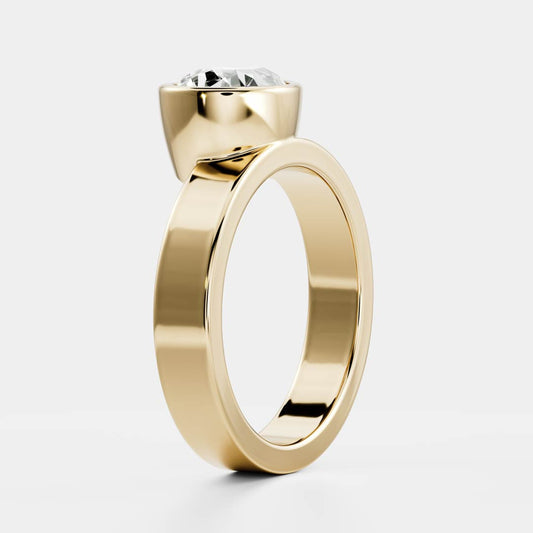 East West Solitaire Bezel Cigar Band- 1.9 CT Pear Moissanite Engagement Ring