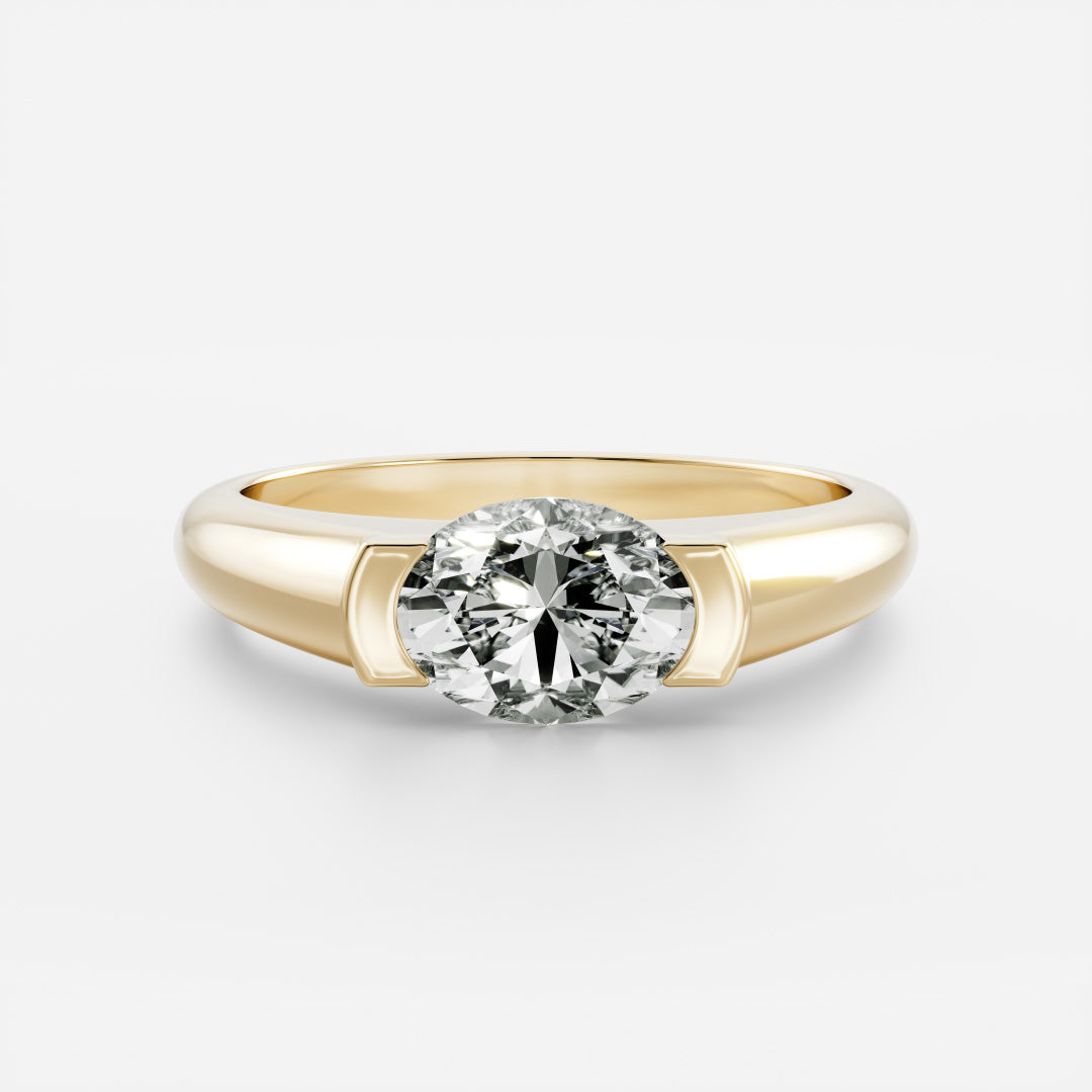 East West Solitaire Half Bezel- 2.1 CT Oval Moissanite Engagement Ring