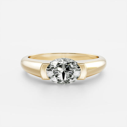 East West Solitaire Half Bezel- 2.1 CT Oval Moissanite Engagement Ring