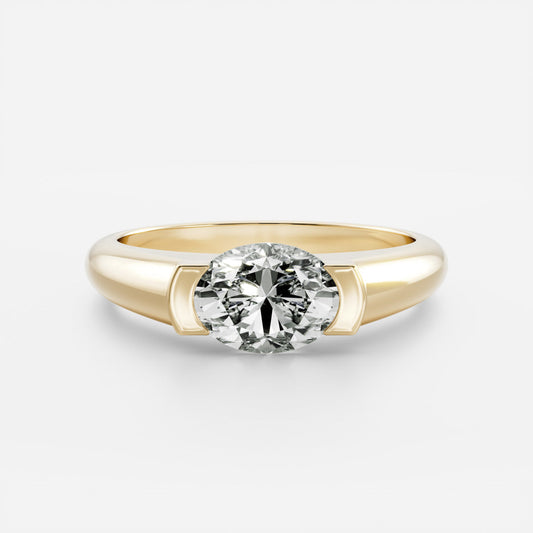 East West Solitaire Half Bezel- 2.1 CT Oval Moissanite Engagement Ring
