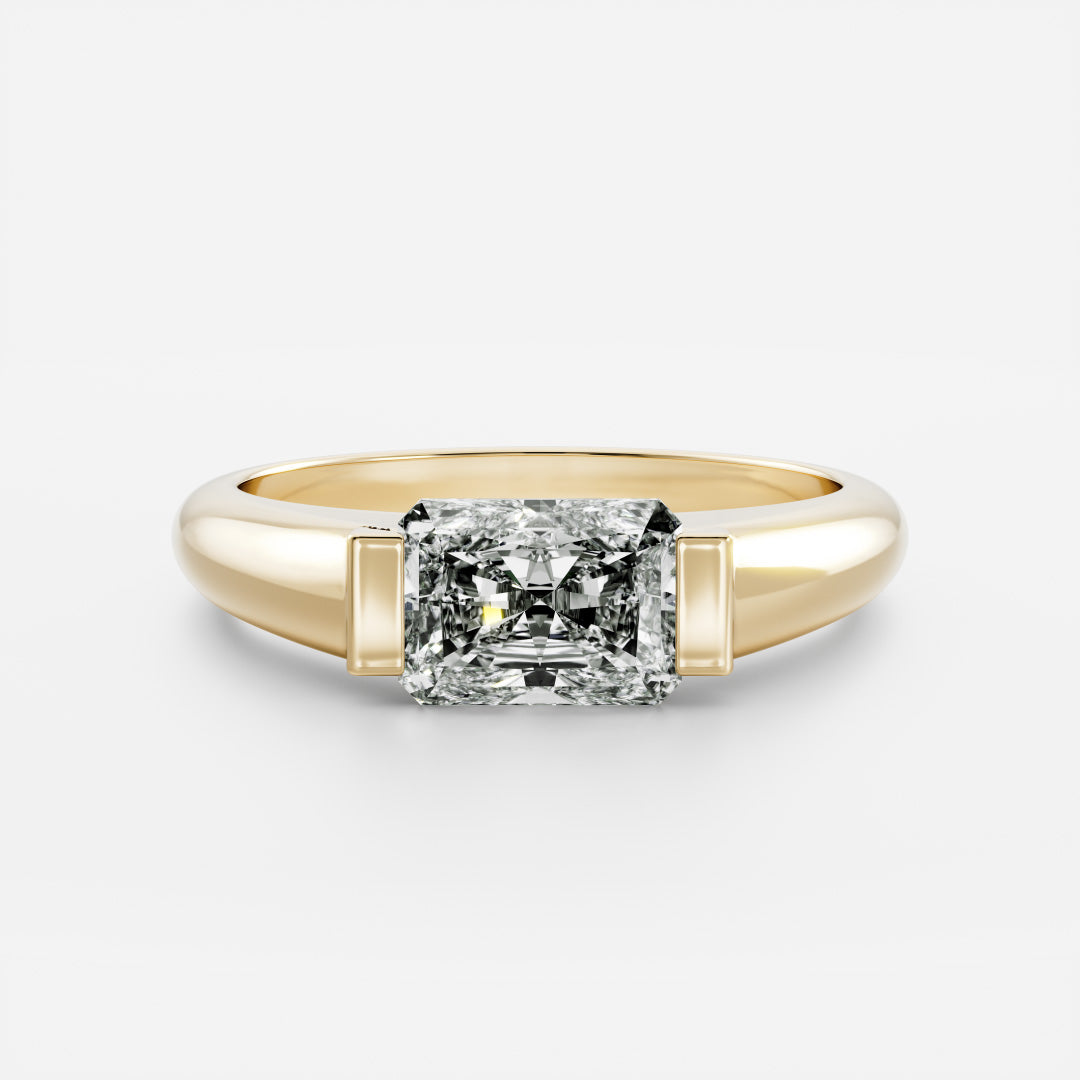 East West Solitaire Half Bezel- 2.4 CT Radiant Moissanite Engagement Ring