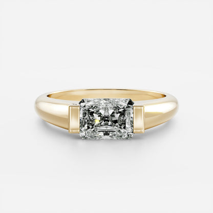 East West Solitaire Half Bezel- 2.4 CT Radiant Moissanite Engagement Ring