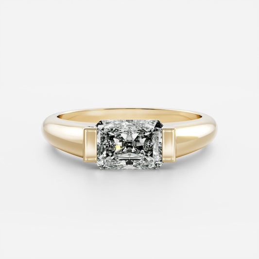 East West Solitaire Half Bezel- 2.4 CT Radiant Moissanite Engagement Ring