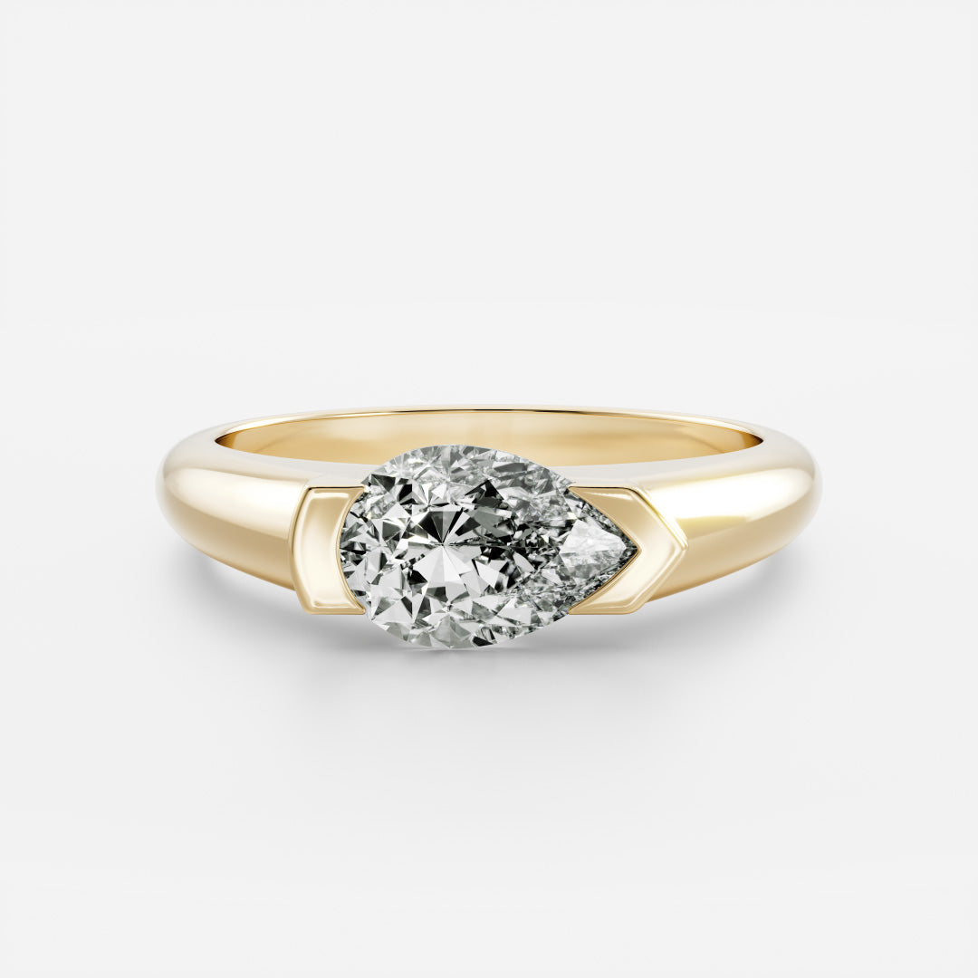 East West Solitaire Half Bezel- 1.9 CT Pear Moissanite Engagement Ring