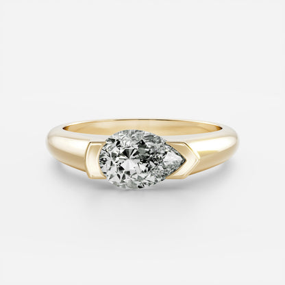 East West Solitaire Half Bezel- 1.9 CT Pear Moissanite Engagement Ring