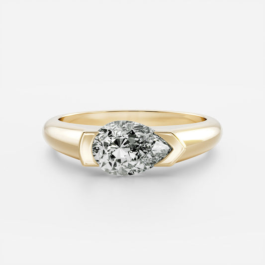 East West Solitaire Half Bezel- 1.9 CT Pear Moissanite Engagement Ring