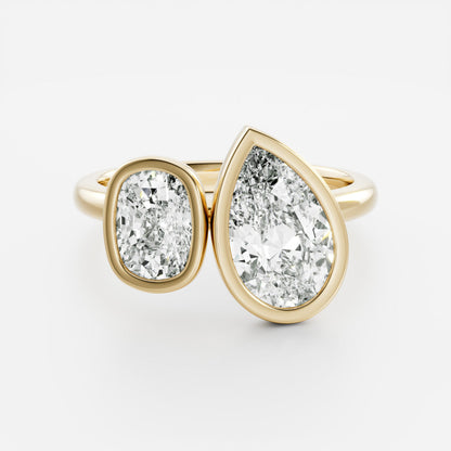 Toi Et Moi Bezel-Pear & Elongated Cushion Lab Grown Diamond Engagement Ring