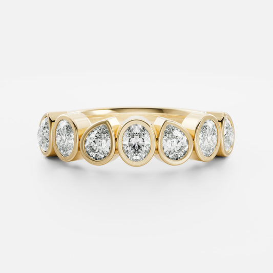 Half Eternity Bezel- 0.50 CT Pear & Oval Moissanite Wedding Band