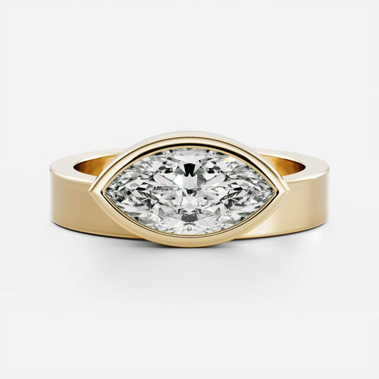 East West Solitaire Bezel- 2.0 CT Marquise Moissanite Engagement Ring