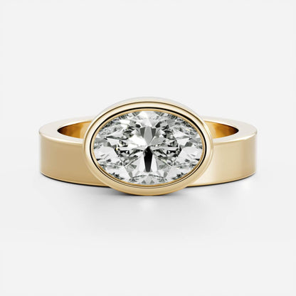East West Solitaire Bezel- 1.55 CT Oval Moissanite Engagement Ring