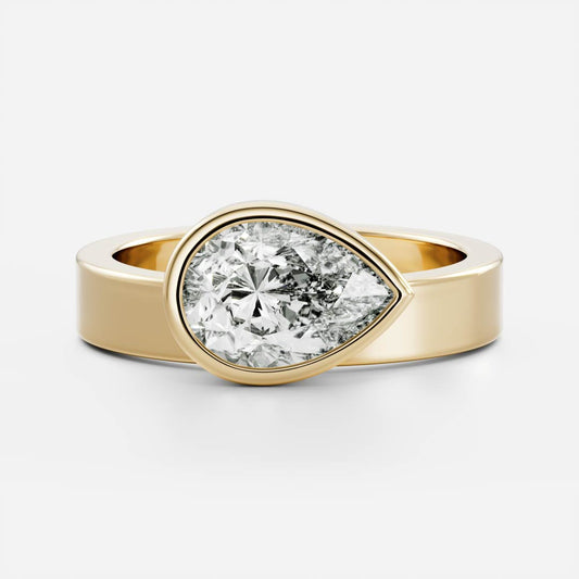 East West Solitaire Bezel Cigar Band- 1.9 CT Pear Moissanite Engagement Ring