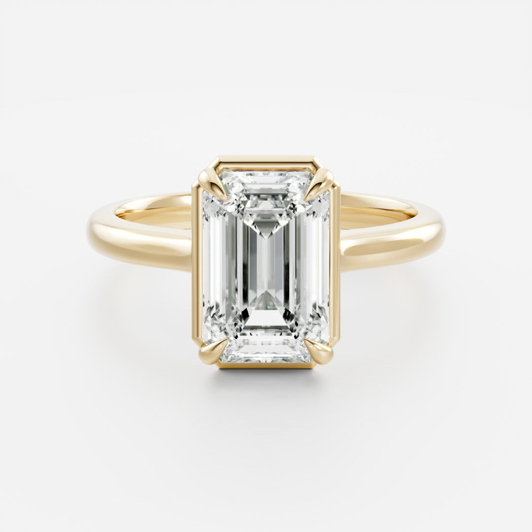Solitaire Cathedral Unique Bezel-Emerald Lab Grown Diamond Engagement Ring