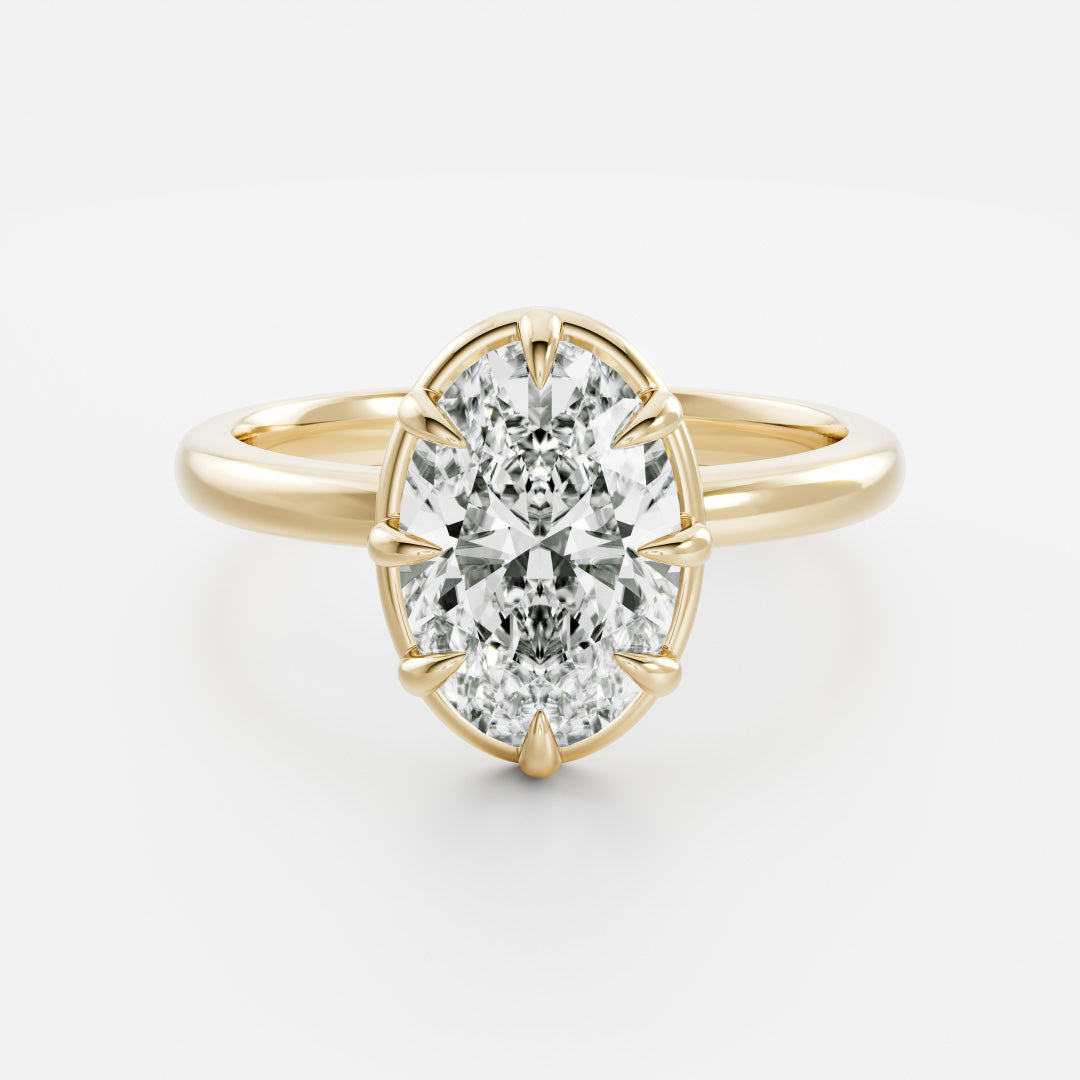 Solitaire Unique Bezel Low Profile-Oval Lab Grown Diamond Engagement Ring