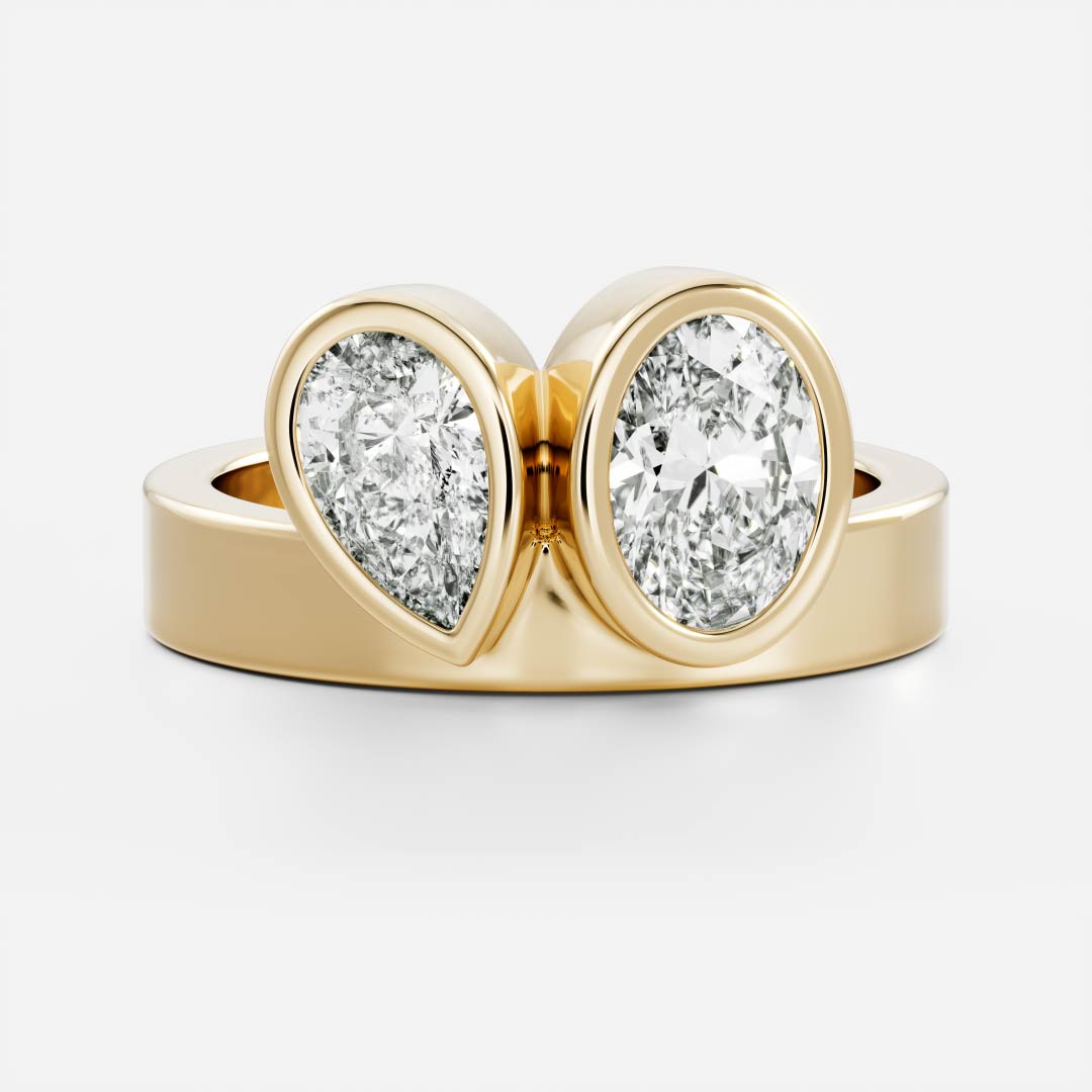 Toi Et Moi Bezel Cigar Band- 1.33 CT Pear & 1.5 CT Oval Moissanite Engagement Ring
