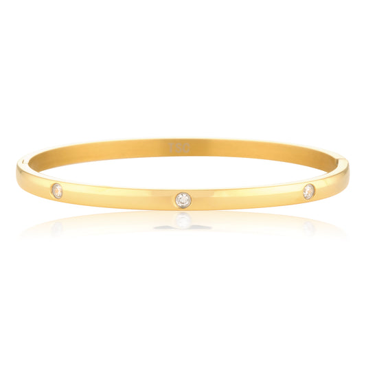 0.05 CT Round Lab-Grown Diamond Gold Bangle Bracelet