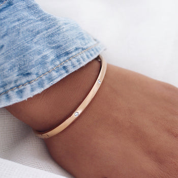 0.05 CT Round Lab-Grown Diamond Gold Bangle Bracelets 15