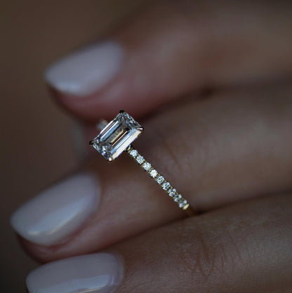 Elegant 0.90 CT Emerald Cut Lab-Grown Diamond Pave Engagement Ring 3