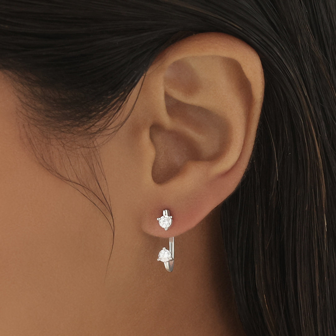 Elegant 0.20 TCW Round Lab-Grown Diamond J-Hoop Earrings 8