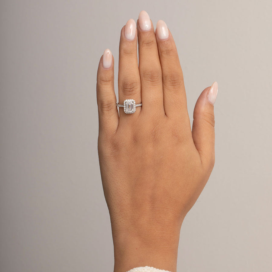 Halo-1.0 CT Emerald Lab Grown Diamond Engagement Ring