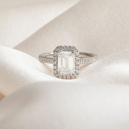 Halo-1.0 CT Emerald Lab Grown Diamond Engagement Ring