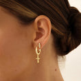 Load image into Gallery viewer, 0.30 TCW Round Lab-Grown Diamond Cross Gold Hoop Earrings
