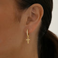 Load image into Gallery viewer, 0.30 TCW Round Lab-Grown Diamond Cross Gold Hoop Earrings
