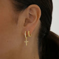 Load image into Gallery viewer, 0.30 TCW Round Lab-Grown Diamond Cross Gold Hoop Earrings
