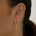 Load image into Gallery viewer, 0.30 TCW Round Lab-Grown Diamond Cross Gold Hoop Earrings
