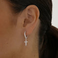 Load image into Gallery viewer, 0.30 TCW Round Lab-Grown Diamond Cross Gold Hoop Earrings
