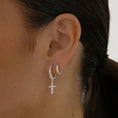 Load image into Gallery viewer, 0.30 TCW Round Lab-Grown Diamond Cross Gold Hoop Earrings
