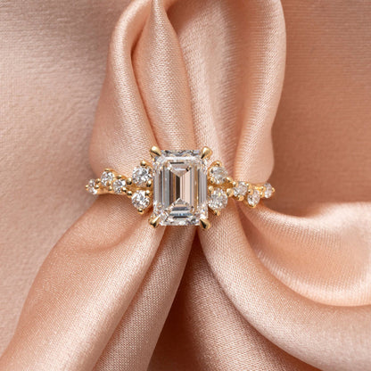 Cluster-1.5 CT Emerald Lab Grown Diamond Engagement Ring