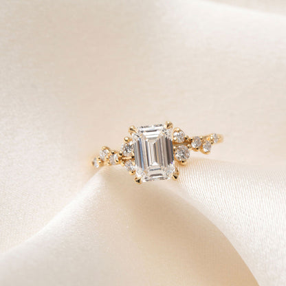 Cluster-1.5 CT Emerald Lab Grown Diamond Engagement Ring