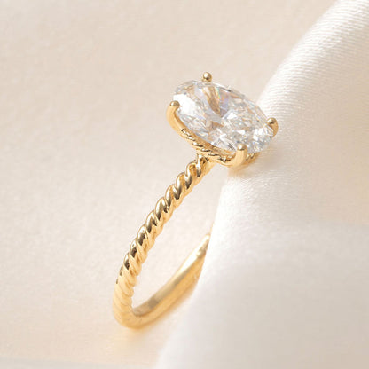 Solitaire & Twisted Shank-1.5 CT Oval Lab Grown Diamond Engagement Ring