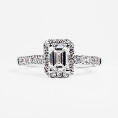 Halo-0.80 CT Emerald Lab Grown Diamond Engagement Ring