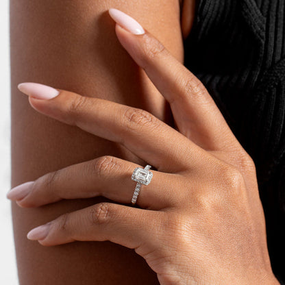 Halo-0.80 CT Emerald Lab Grown Diamond Engagement Ring