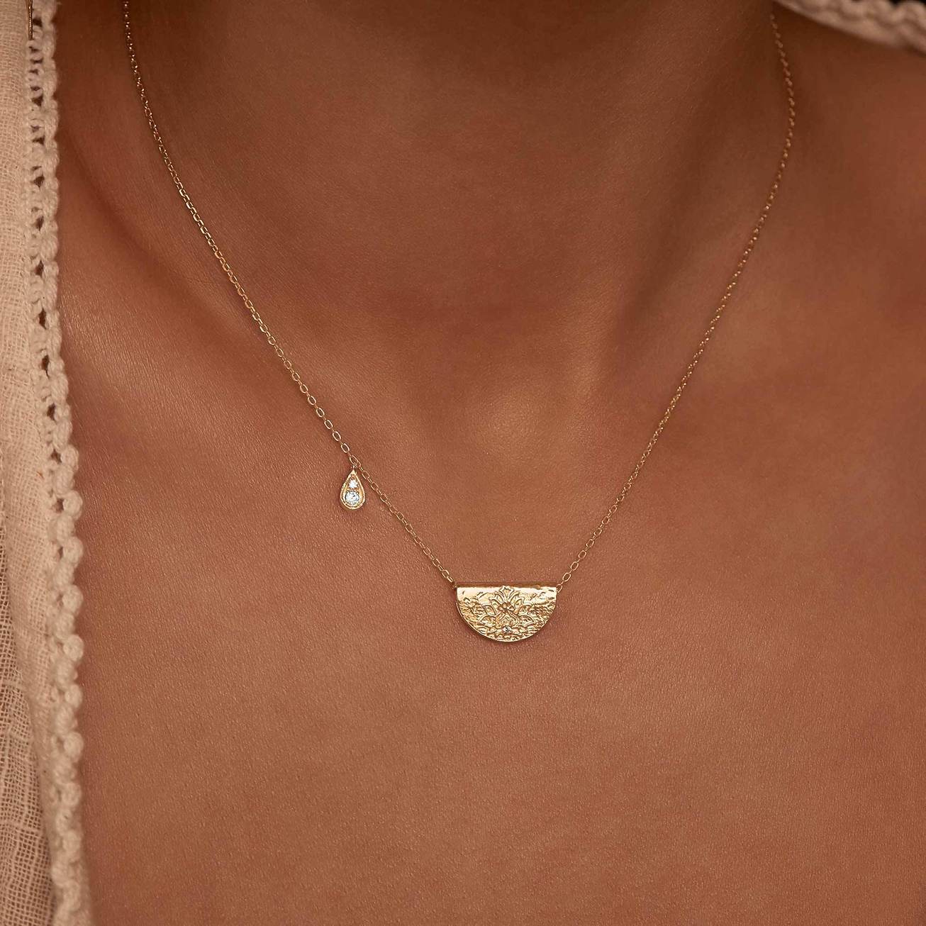 0.10 TCW Diamond Lotus Birthstone Necklace (April)