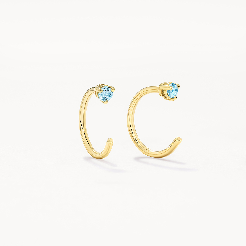 Dazzling 0.04 TCW Round Natural Aquamarine Gold Hoop Earrings