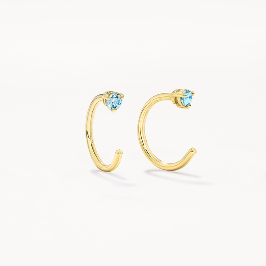 Dazzling 0.04 TCW Round Natural Aquamarine Gold Hoop Earrings