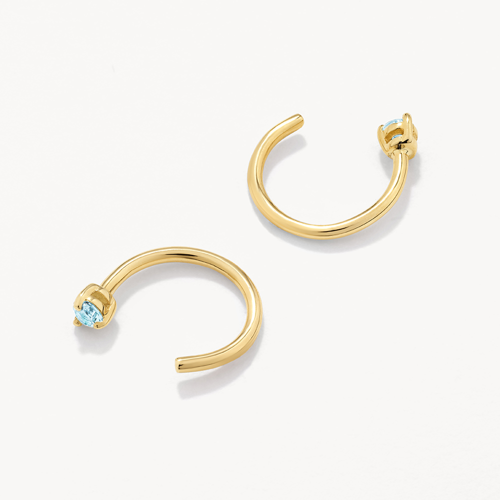 Dazzling 0.04 TCW Round Natural Aquamarine Gold Hoop Earrings