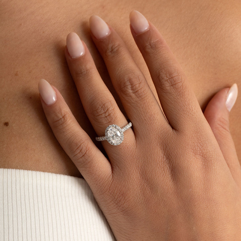 Halo Pave-1.5 CT Oval Lab Grown Diamond Engagement Ring