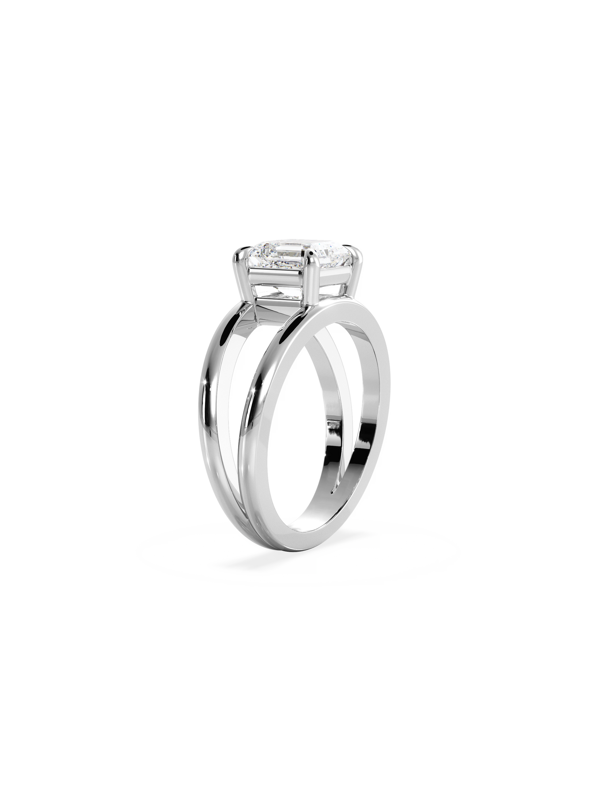 Solitaire & Double Band-Asscher Lab Grown Diamond Engagement Ring