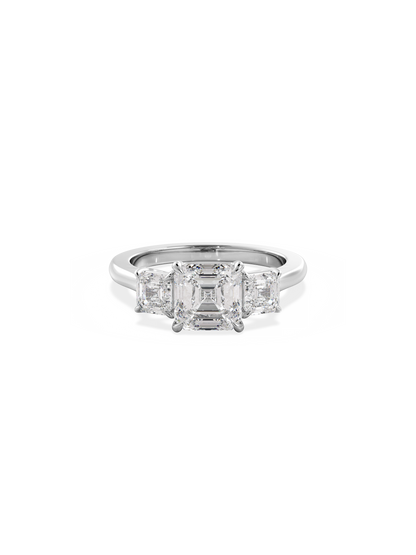 Three Stone-Asscher Lab Grown Diamond Engagement Ring