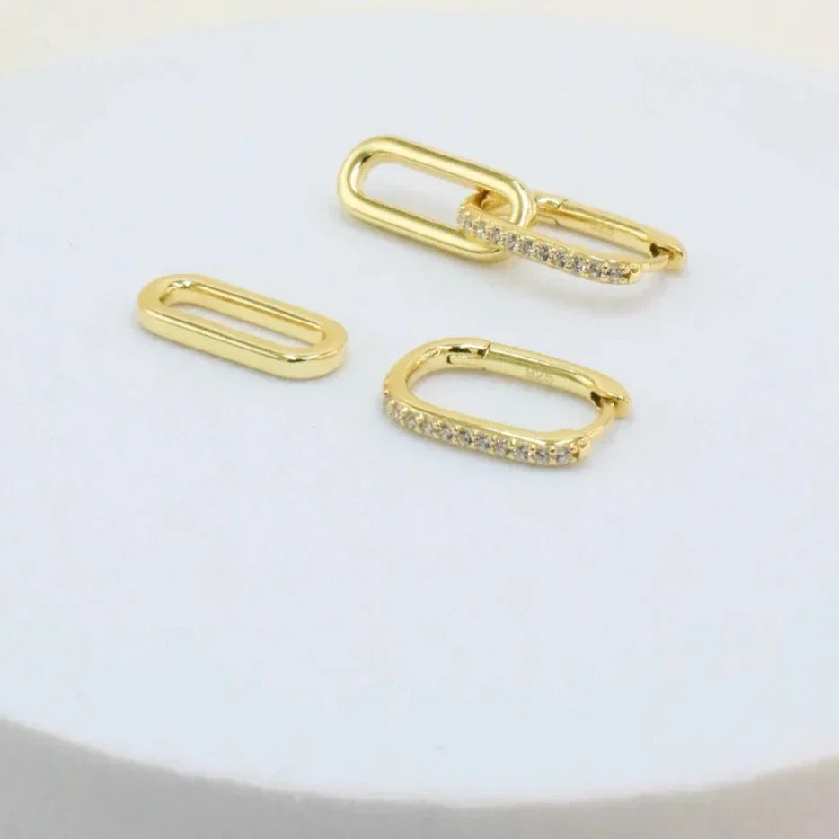 0.40 TCW Diamond Bar Double Gold Hoop Earrings